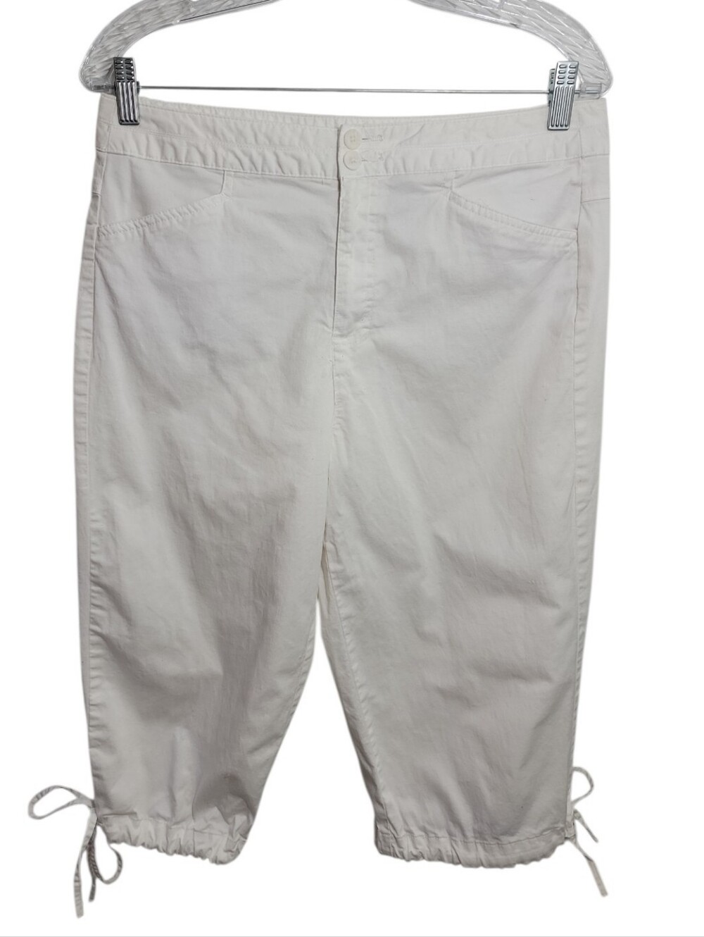 White Stag white capri pants women's size 10 drawstring hem cotton spandex